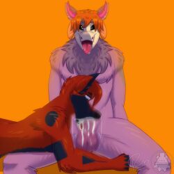 balls boyfriend boyfriends canine cock commission cum cum_in_mouth face_fuck face_fucking fox furry gay horny loganboi_(character) male male/male penis riley_morningstar thrust thrusting wickerbeast