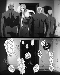 1girls 2d 2d_(artwork) 4boys ai_generated behind_door bleach cheating cheating_wife color crossover dark-skinned_male darui female gangbang group_sex illustration implied_sex inoue_orihime interracial killer_bee male male/female moaning naruto_(series) naruto_shippuden omoi raikage rough_sex screaming sex_toy text