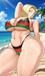 1girls ai ai_art ai_assisted ai_generated alternate_version_available android_18 ass background beach beach_background blonde-haired_female blonde_female blonde_hair blue-eyed_female blue_eyes breasts cameltoe cleavage completely_nude curvy dragon_ball erect_nipples female female_only gigantic_breasts grok grok_edit grok_imagine huge_areolae huge_ass nipples pan-african_colors pan-african_flag pan-african_flag_bikini pan_african_colors pinkpawg puffy_nipples pussy short-haired_female short_hair solo solo_female thick_hips voluptuous wide_hips yellow_hair