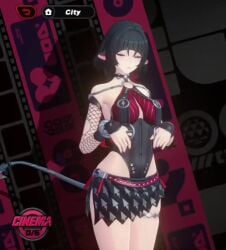 3d_animation animal_ears animated ass back backless_leotard bangs bare_shoulders belt black_clothes black_eyes black_gloves black_hair black_nails black_skirt blunt_bangs bracelet breasts chains choker closed_mouth clothing collar covered_navel cowboy_shot demon_tail detached_sleeves dialogue_box ear ear_piercing earrings fake_screenshot female fingerless_gloves fishnet_armwear fishnet_gloves fishnet_legwear fishnets from_behind gloves green_eyes h264_(codec) has_audio holding holding_knife jane_doe_(nocturne_of_light)_(zenless_zone_zero) jane_doe_(zenless_zone_zero) jewelry knife large_breasts legwear leotard long_hair looking_at_viewer looking_back miniskirt mp4 multicolored_hair nail_polish navel o-ring piercing pink_nails pointed_ears rat_girl red_hair red_nails screen_capture short_hair skirt smile solo spiked_bracelet spikes standing tagme tail thigh_strap thighhighs thiren user_interface video viewed_from_above weapon zenless_zone_zero