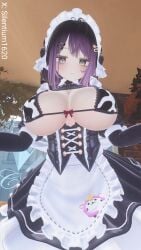 1girls big_breasts bikini bikini_top bra breasts cafe cow_print cow_print_bikini female frills gloves large_breasts looking_at_viewer maid silentium1620 silya standing tagme vrchat vrchat_avatar