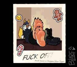 2025 5_toes absurd_res anthro barefoot bat black_toe_claws blarf022 blush boots_removed christmas claws countershade_feet countershading covering covering_face dirty dirty_feet embarrassed english_text fangs feet female foot_focus fur hi_res holiday_message holidays honduran_white_bat humanoid_feet leaf-nosed_bat mammal microbat new_year plantigrade polaroid_photo shoes_removed smelly smelly_feet solo stink_fumes teeth text toe_claws toes vranda_von_bat_(blarf022) white_body white_fur wings yangochiropteran yellow_ears yellow_wings