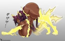 2022 animal_ears ass bleach breasts busty cat_ears dark-skinned_female dark_skin functionally_nude huge_ass huge_breasts large_breasts nipples paws purple_hair shihouin_yoruichi smile stretching tail thecon voluptuous yellow_eyes yoruichi_stretch