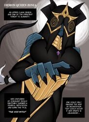 anikiki_kun blue_fur clothing colored demon_girl edit female horns oc original original_character queen tail taller_female text white_hair