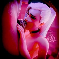 1boys 1girls blowjob blue_eyes cafe choking collar dark_lipstick dark_nails deepthroat deimosarts donut donut_on_penis dyed_hair eyeliner eyeshadow functionally_nude funny gagging gingiensfw kneeling large_breasts large_penis light_blue_hair light_skin long_hair long_penis looking_up naked naked_female naked_male nude nude_female nude_male oral original_character pink_hair ponytail redeyes straight sweating tiana_molly tira_masu white_hair x_redeyes