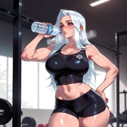 1girls abs ai_generated ashe_(league_of_legends) balecxi bare_shoulders black_shorts black_sports_bra black_tank_top blue_eyes blurry_background blush bottle brand_name_imitation breasts breath cleavage clothing collarbone cowboy_shot crop_top curvaceous curvaceous_female curvaceous_figure curvy curvy_figure drinking dripping dumbbell exercise female female_focus female_only gym gym_shorts hand_on_own_hip holding holding_bottle indoors inviting inviting_to_sex large_breasts league_of_legends lips long_hair midriff muscle muscular_female navel parted_lips presenting presenting_ass presenting_breasts presenting_hindquarters presenting_self seductive seductive_look seductive_smile shiny_skin short_shorts shorts solo sports_bra sportswear sweat sweaty_clothes tank_top thick_thighs thighs toned very_sweaty voluptuous voluptuous_female water_bottle weightlifting weights wet wet_clothes white_hair wide_hips