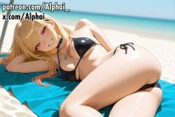 2025 2026 absurd_res absurdres ai_assisted ai_generated alphai ass ass_bigger_than_head ass_on_side bikini_swimsuit blush blush_lines breasts breasts_apart cleavage clenched_teeth curvy curvy_female curvy_figure depth_of_field feet_out_of_frame female female_focus high_quality high_resolution highres kitagawa_marin_sono_bisque_doll_wa_koi_wo_suru legs looking_at_viewer marin_kitagawa mature_female medium_breasts my_dress_up_darling on_towel one_arm_behind_back patreon patreon_exclusive patreon_url patreon_username seductive_eyes sexy sexy_body shiny_skin skin skin_gloss skindentation smiling sono_bisque_doll_wa_koi_wo_suru thick_thighs