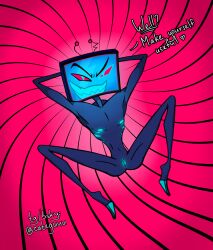 1boy cuntboy glowing_genitalia glowing_pussy hazbin_hotel pointy_teeth smiling smirking_at_viewer spread_legs vox_(hazbin_hotel)