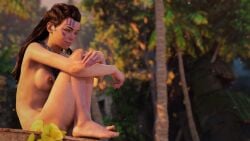 1girls 3d abs accurate_art_style aloy ass bare_breasts bare_nipples barefoot breasts feet female female_only fetal_position game_screenshot green_eyes horizon_forbidden_west horizon_zero_dawn legs long_hair medium_breasts necklace necklace_only nude nude_female nude_mod official_style orange_hair outdoors outside red_hair sitting skinny smiling thighs toned toned_female tribal_markings