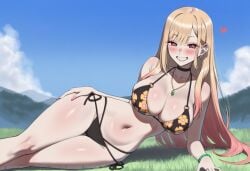 ai_assisted ai_generated bikini bikini_only blonde-haired_female blonde-haired_male blonde_female blonde_hair day daytime ecchi forest forest_background grass grass_field heart kitagawa_marin lewd looking_at_viewer lying lying_on_side nay_juno seducing seduction seductive seductive_body seductive_eyes seductive_look seductive_pose seductive_smile sexy sexy_body sexy_clothing sexy_female sexy_pose sfw sky smile solo solo_focus sono_bisque_doll_wa_koi_wo_suru