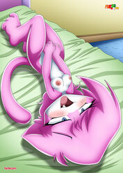 1girls aeris_(vg_cats) anthro bbmbbf bed bedroom blush breasts cat female female_only fingering fur fur34 furry looking_at_viewer masturbation nude open_mouth palcomix solo tongue vg_cats