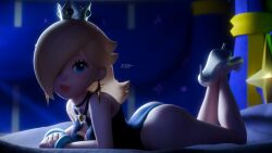 1girls 3d 3d_(artwork) akkonsfw alternate_version_available armwear ass big_ass blonde_hair blue_dress blue_eyes bracelet breasts clothing crown dress ear_piercing earrings feet_up female female_only footwear hair hair_over_one_eye headwear heels high_heels legs_up lips long_hair looking_at_viewer mario_(series) nintendo on_bed on_stomach parted_lips princess_rosalina princess_rosalina_(aurora) solo solo_female star_earrings starry_night_dress_(sarukaiwolf) thick_lips thighs