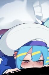 1boy animated bar_censor beret blonde_hair blue_hair blue_jacket blue_nails blush bright_pupils censored cum cum_in_mouth cum_inflated_belly cum_on_tongue cum_overflow cumflation deepthroat dress duel_monster ejaculation fellatio female fingernails hat highres inflation jacket konami lil-la_(yu-gi-oh!) live_twin_lil-la mizumizuni multicolored_hair nail_polish no_sound oral penis purple_eyes saliva solo_focus straight tagme tears two-tone_hair video white_dress white_hat white_pupils yu-gi-oh!