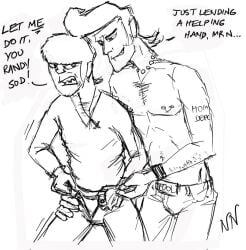 2012 2boys annoyed_expression deviantart gay gorillaz horny_smile kurt_uti murdoc_niccals murdoc_niccals_(clint_eastwood) niccalsnightstalker original_character shirtless_male shorter_male size_difference sketch suggestive taller_male unbuttoning undressing_another