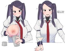bartender blush breasts censored cocktail_glass cocktail_shaker collared_shirt commentary cup drinking_glass english_commentary english_text female giving grabbing_own_breast hand_milking jill_stingray julianne_stingray lactating_into_container lactation large_breasts long_hair long_sleeves looking_at_viewer mosaic_censoring multiple_views necktie ohasi one_breast_out partially_unbuttoned purple_hair red_necktie self_milking shirt twintails unbuttoned unbuttoned_shirt upper_body va-11_hall-a white_shirt