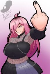 ass_bigger_than_head big_ass big_breasts breasts_bigger_than_head clothed golden_eyes goth looking_at_viewer middle_finger mousernsfw neneefthy pink_hair smiling_at_viewer vtuber vtuberfanart youtube youtube_hispanic youtuber
