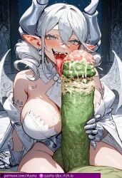 1girls 2boys absurdly_large_cock ai_generated azataai cleavage cum_in_mouth defeated_heroine dumptruck_ass elf_ears elf_female erect_penis female green_skinned_male interracial licking_penis light-skinned_female light_skin lovely_labrynth_of_the_silver_castle male orc orc_male pale-skinned_female pale_skin penis smegma straight yu-gi-oh!