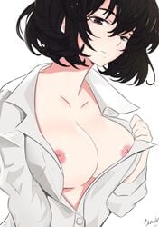 1girls big_breasts blank blood_blockade_battlefront bob_cut breasts buttoned_shirt chain_sumeragi cleavage collared_shirt dress_shirt female female female_only kekkai_sensen short_hair white_shirt