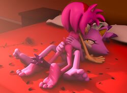 3_toes 3d amy_rose anthro blaze_the_cat domestic_cat duo eyelashes feet female female/female flower flower_petals half-closed_eyes headband hedgehog lying petals pillow pink_body pink_hair ponytail purple_hair pussy rarequinez rose sega sonic_(series) tan_body yellow_eyes yuri