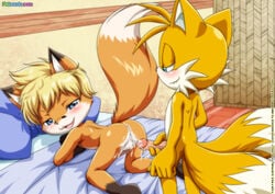 2boys anthro ass balls bbmbbf bed blush cum cum_in_ass cum_in_pussy cum_inside doggy_style gay little_tails male male/male male_only mobius_unleashed nude palcomix penis sega sonic_(series) tails tycloud yaoi