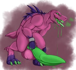 acrid anthro balls big_balls big_feet big_penis bodily_fluids dripping drooling drooling_slime fangs feet genitals glowing glowing_eyes glowing_tongue handcuffs hi_res huge_balls huge_cock hyper hyper_balls hyper_genitalia hyper_penis male monster narusewolf penis risk_of_rain risk_of_rain_2 saliva shackles slime solo tongue toxic