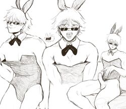 blindfold blue_eyes bottom bottomless_male bunny_boy bunny_costume bunny_ear bunny_ears bunnysuit cosplay costume costume_change crossdressing doodle fanart femboy femboy_on_male glasses jujutsu_kaisen kink looking_over_eyewear looking_over_glasses looking_over_sunglasses male male_only masturbation satoru_gojo sketch submissive_male sunglasses tinted_eyewear toned_male white_hair