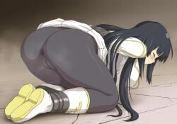 1girls 6q_(rokuku) big_ass black_hair black_pants blush ikaruga_(senran_kagura) long_hair pantyhose senran_kagura senran_kagura_(series) tied_up