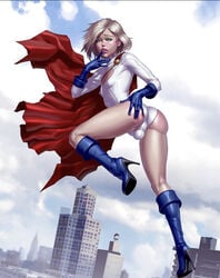 1boy androgynous ass balls blonde_hair blue_eyes blush bulge cape cleavage_cutout dc dc_comics dmitrys erect_nipples_under_clothes eyeliner eyeshadow femboy genderswap_(ftm) girly gloves heels high_heel_boots high_heels kara_zor-l lips lipstick looking_at_viewer makeup male male_only pokies power_girl rule_63 solo superhero superman_(series) tongue trap