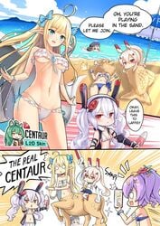 7girls akashi_(azur_lane) aqua_eyes ayanami_(azur_lane) azur_lane bikini blonde_hair centaur_(azur_lane) comic female female_only frilled_bikini frills hmongt javelin_(azur_lane) javelin_(beach_picnic!)_(azur_lane) laffey_(azur_lane) manjuu_(azur_lane) multiple_girls navel pointy_ears smile string_bikini underboob z23_(azur_lane)