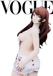 1girls 3d 3d_(artwork) amber_eyes atlus back brown_hair curvy female female female_focus female_only hoop_earrings human kujikawa_rise light-skinned_female long_hair looking_back magazine magazine_cover myrotep nail_polish persona persona_4 pink_nails render sideboob solo solo_female solo_focus virgin_killer_sweater visible_underwear