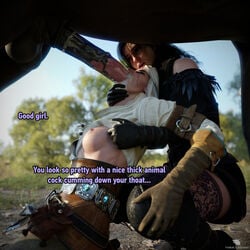 1animal 1boy 2girls 3d absurdres animal_genitalia blender cd_projekt_red ciri cum_in_throat english_text erection fellatio female fenrir'srevenge feral feral_on_female highres horse horsecock huge_cock larger_feral larger_male male oral penis size_difference skirt smaller_female smaller_human straight text the_witcher_(series) the_witcher_3:_wild_hunt yennefer zoophilia