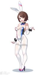 b_o_x box20502017 breasts brown_hair brown_hair_female brunette brunette_hair bunny_ears bunny_girl bunnysuit clothed clothed_female female female_focus female_only gloria_(pokemon) heels looking_at_viewer medium_breasts partially_exposed_nipples pokemon pokemon_ss smile smiling smiling_at_viewer solo solo_female solo_focus thighs