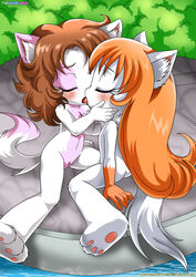 2girls anthro ass blush chani_(ajdurai) closed_eyes female female_only kissing little_tails multiple_girls nude palcomix pussy yuri zaya_(ajdurai)