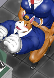 anal animal_crossing anthro ass bondage booker_(animal_crossing) canid canine canis clothing copper_(animal_crossing) domestic_dog duo handcuffs male male/male male_only male_penetrated male_penetrating male_penetrating_male mammal nintendo overweight overweight_male penetration police police_uniform rgr sex shackles uniform video_games