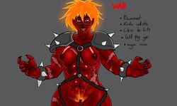 1girls anthro claws female four_horsemen glowing_hair hairy_pussy muscles muscular_female orange_hair original_character phantomas(artist) pointy_ears pussy_out red_eyes red_skin scars sharp_teeth six_pack tagme the_four_horsemen war