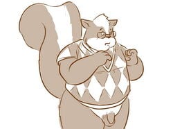 2011 anthro balls caesarcub clothed clothing eyewear flaccid genitals glasses humanoid_genitalia humanoid_hands humanoid_penis male male_only mammal mephitid overweight overweight_anthro overweight_male penis simple_background skunk solo solo_male white_background