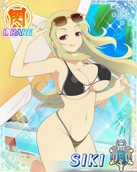 beach bikini blonde_hair breasts eyewear_on_head female mole mole_under_mouth senran_kagura shiki_(senran_kagura) sunglasses sunglasses_on_head swimsuit yaegashi_nan