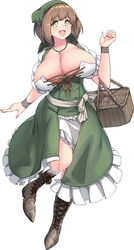 1girls cleavage curvy dress female female_only green_eyes hair_ornament huge_breasts konoshige_(ryuun) medieval open_mouth original ryuun_(stiil) short_hair skirt smiling solo thick_thighs village_girl_(konoshige) villager