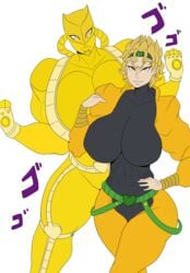 1boy 1girls basic_color_edit big_breasts breasts clothed color_edit colored detnox dio_brando edit edited jojo's_bizarre_adventure rule_63 stand_(jjba) stardust_crusaders the_world