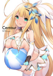 1girls aqua_eyes azur_lane beach_ball blonde_hair breast_curtains centaur_(azur_lane) character_name cisyo female smile solo underboob