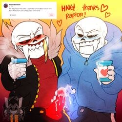 2boys anthro big_penis black_panties blue_hoodie blue_penis clothed clothing cock coffee cum cumming dick english_text gay golden_tooth huge_cock lizheru lizherubones love male male/male male_focus male_only penis red_penis sans skeleton skeletons source_request teeth teeth_showing text underfell underfell_sans undertale undertale_(series) undertale_au undertale_fanfiction undertale_sans yaoi