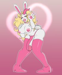 anthro blonde_hair bunny_boy bunny_ears charlie charlie_(bigbimboy) cocoscare_(artist) large_breasts large_penis male_with_breasts original_character pawpads pink_hair pink_highlights pink_nipples thighhighs white_fur