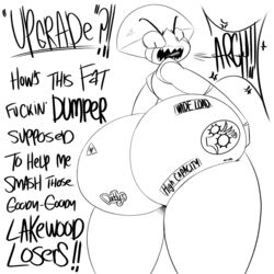 1girls angry ass big_ass bottom_heavy cartoon_network female female_only gynoid huge_ass hyper hyper_ass monochrome ok_k.o.!_let's_be_heroes open_mouth ota_(artist) property robot robot_girl shannon_(ok_k.o.!_let's_be_heroes) shannon_boxman sharp_teeth solo solo_female solo_focus sticker stickers thick_thighs