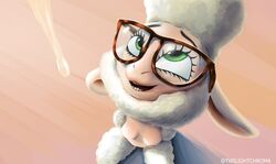 anthro breasts cum dawn_bellwether disney eyebrows eyelashes furry glasses green_eyes hair looking_up medium_breasts nipples sheep twilightchroma white_hair wool_(fur) zootopia