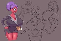 1girls breasts busty cleavage clothing color colored cyclops eyelashes female female_only hips hourglass_figure large_breasts lips lipstick mole mole_above_mouth mythology office_lady one_eye original pink_skin purple_hair sketch solo squidapple vivola_(squidapple) voluptuous wide_hips