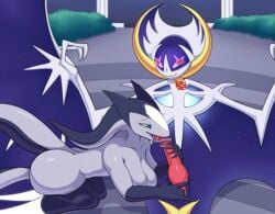 absurd_res anal anal_fingering animal_genitalia anthro blush bodily_fluids breasts chiropteran duo female feral fingering genital_fluids genital_slit genitals half-closed_eyes hand_on_penis hi_res jewelry legendary_pokemon long_tongue looking_at_another looking_at_partner lunala male male/female mammal narrowed_eyes necklace nintendo oral penis pokemon pokemon_(species) prehensile_tail rasha sex slit tail_fetish tail_play tail_sex tongue tongue_out tonguejob video_games zeamaeri