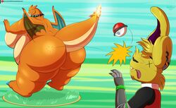 1boy 1girls absurd_res anthro ass big_ass big_breasts big_butt breasts bump butt charizard charizette dragon fat fat_ass fat_butt female hi_res huge_ass huge_breasts huge_butt lagomorph leporid male membranous_wings nintendo orange_body orange_skin overweight overweight_female pokémon_(species) pokeball pokemon pokemon_(species) rabbit robthehoopedchipmunk thick_thighs video_games wings