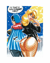 2girls ass barbara_gordon batgirl batman_(series) black_canary blonde_hair bubble_ass bubble_butt bust busty cleavage color colored costume curvaceous curvy curvy_figure dat_ass dc dc_comics dialogue digital_drawing_(artwork) digital_media_(artwork) dinah_lance english_text fart female fishnet_legwear fishnet_stockings fishnets gravhell green_arrow_(series) hips hourglass_figure implied_fart joe_gravel justice_league legs lips lipstick metahuman multiple_girls red_hair red_lips red_lipstick speech_bubble superhero superheroine text thick_ass thick_legs thick_thighs thighs voluptuous wide_hips