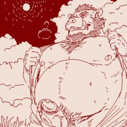 1:1 2021 anthro beard belly big_belly body_hair chest_hair clothing edit erection facial_hair genitals humanoid_genitalia humanoid_hands humanoid_penis kemono low_res male male_only mammal moobs nipples outside overweight overweight_anthro overweight_male penis run_aki solo suid suina sus_(pig) uncensored undressing wild_boar