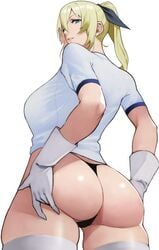 ass ass_up blonde_hair blue_eyes espada_love gloves hair_ribbon legwear maken-ki! simple_background t-shirt tagme thong tied_hair white_shirt yoshi55level